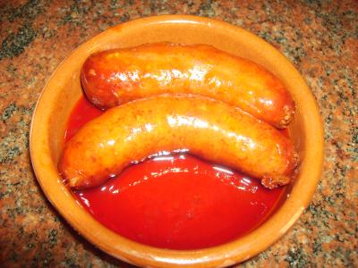 Chorizos a la sidra (microondas)